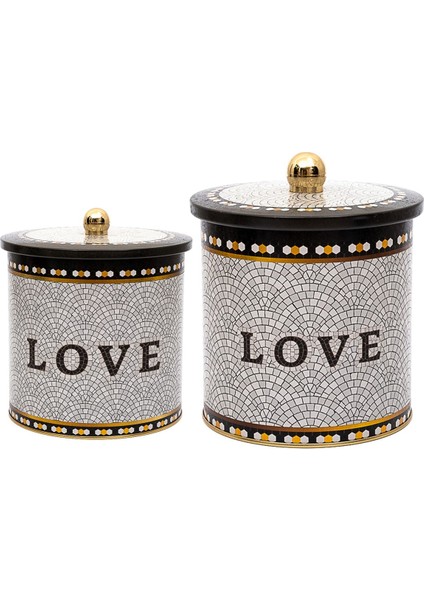 Mosaic Desenli Metal Saklama Kabı 2'li Set 2.1 Litre 4.1 Litre ERB48U1 modelleri