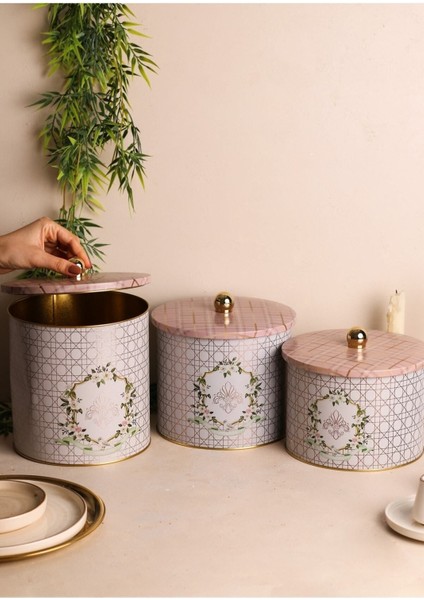 ERB31U7 Yuvarlak Kutu Ø175, Topuz Kulp, 3 Lü Set, Rosy