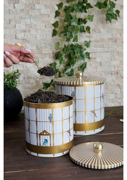 Bird Cage Desenli Metal Saklama Kabı 2'li Set 2.1 Litre 4.1 Litre, ERB48T7
