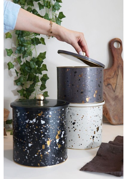 ERB31U4 Yuvarlak Kutu Ø175, Topuz Kulp, 3 Lü Set, Terrazzo