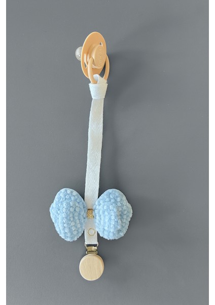 Bebek Emzik Askısı / Emzik Askılığı - Kelebek Desenli,Mavi Renk, Klipsli