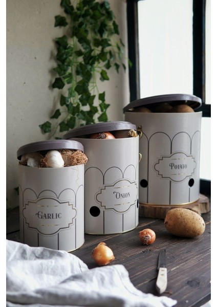 ERB29U6 Patates-Soğan-Sarımsak Saklama Kabı 3 Lü Set, Retro