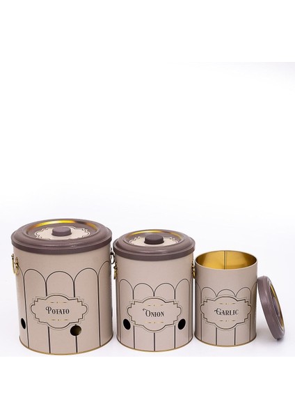 ERB29U6 Patates-Soğan-Sarımsak Saklama Kabı 3 Lü Set, Retro modelleri