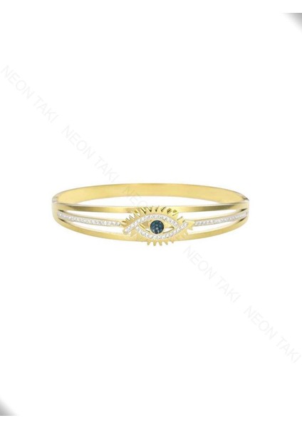 Göz Figürlü, Zirkon Taşlı, Paslanmaz Çelik Kelepçe Bileklik 61, Altın Renk modelleri