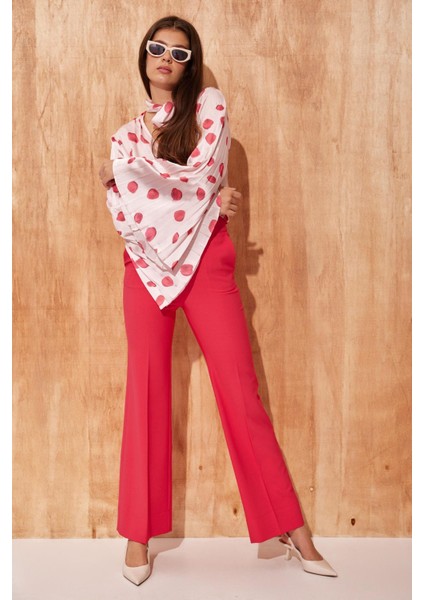 Fuşya Tam Bel Boru Paça Cepli Ütü İzli Pantolon