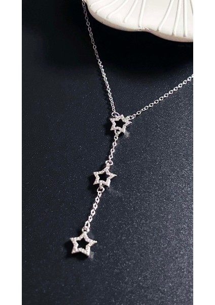Zirkon Taşlı, Yıldızlı Y Kolye, Paslanmaz Çelik 422, Gümüş Renk fırsatları