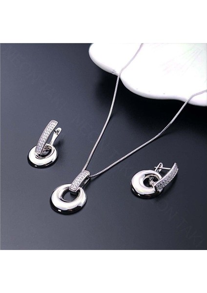 Set, Zirkon Taşlı, Kararmayan Paslanmaz Çelik, Kolye ve Küpe, Gümüş Renk, Model42 modelleri