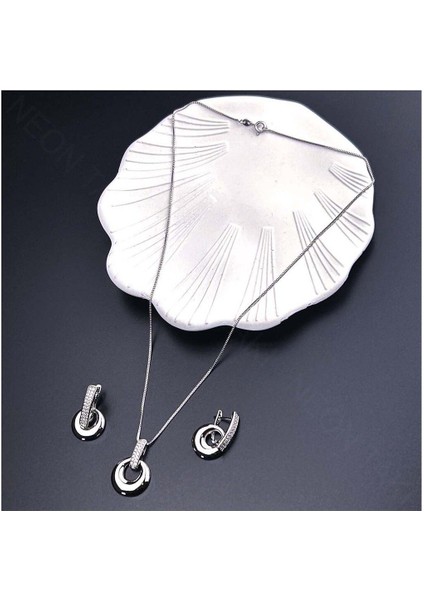 Set, Zirkon Taşlı, Kararmayan Paslanmaz Çelik, Kolye ve Küpe, Gümüş Renk, Model42 fırsatları