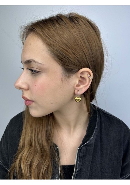 Zirkon Taşlı, Balon Sallantılı Kalp, Paslanmaz Çelik Küpe 13, Altın Renk fiyatları