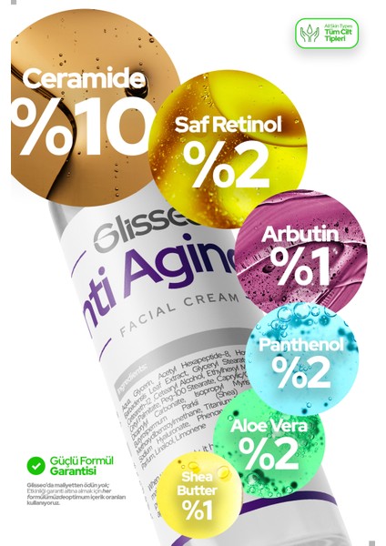 Anti Aging %2 Saf Retinol % 10 Seramid Ton Dengeleyici ve Kırışık Karşıtı Spf30 Güneş Kremli Yüz Kremi 50 ml fiyatları