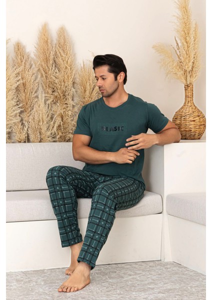 Kutulu- Premium Pamuklu Kısa Kollu Erkek Pijama Takımı- Ekose Babalar Günü Hediyesi