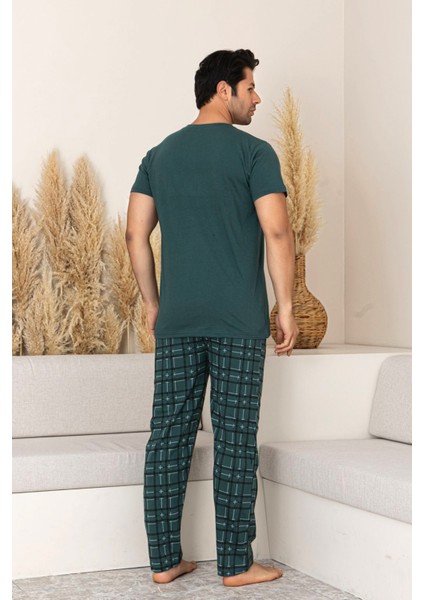 Kutulu- Premium Pamuklu Kısa Kollu Erkek Pijama Takımı- Ekose Babalar Günü Hediyesi modelleri