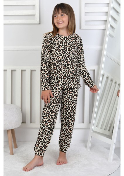 Minik Uyku Avcısı - Vahşi Rahatlık Serisi Leopar Desenli Kız Çocuk Pijama Takımı indirimleri