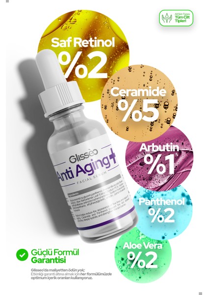 Antiaging %2 Saf Retinol %5 Seramid Katkılı Hücre Onarıcı, Kırışıklıklara Karşıt & Cilt Onarıcı Bakım Yüz Bakım Serumu 30 ml modelleri
