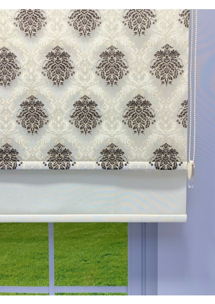 Gold Kahve Damask Desenli Çift Mekanizmalı Tül ve Stor Perde - Simli Kumaş, Simli Stor Perde fırsatları