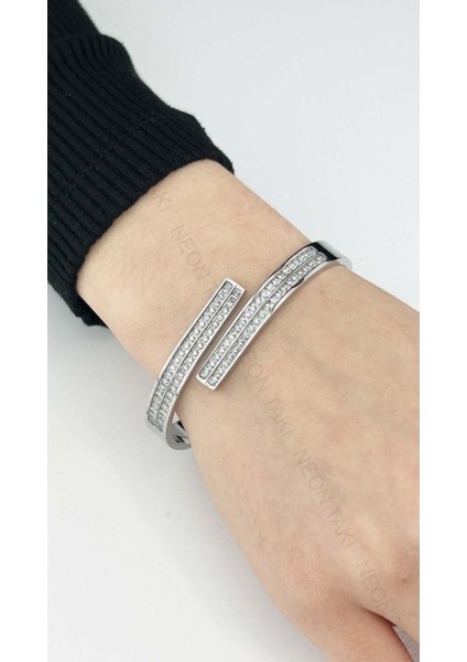 Zirkon Taşlı, Paslanmaz Çelik Bileklik 144, Gümüş Renk fiyatları