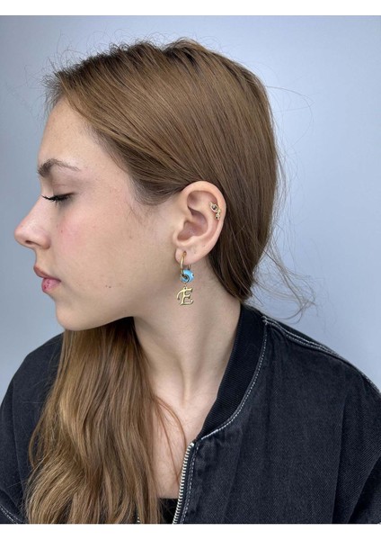 E Harfli, Nazar Boncuklu, Paslanmaz Çelik Küpe 159, Altın Renk fiyatları