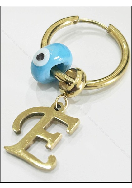 E Harfli, Nazar Boncuklu, Paslanmaz Çelik Küpe 159, Altın Renk modelleri