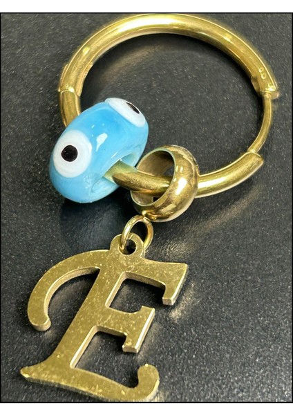 E Harfli, Nazar Boncuklu, Paslanmaz Çelik Küpe 159, Altın Renk fırsatları