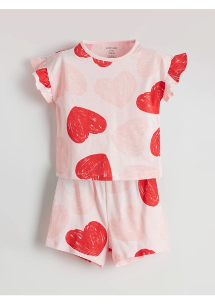 Lcw Baby Pembe Kalp Baskılı Kız Bebek Şortlu Pijama Takım