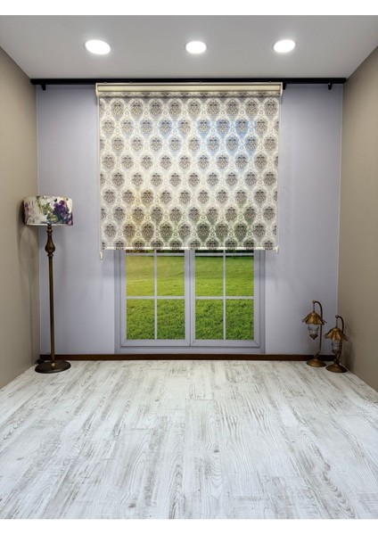 Gold Kahve Damask Desenli Çift Mekanizmalı Tül ve Stor Perde - Simli Kumaş, Simli Stor Perde modelleri