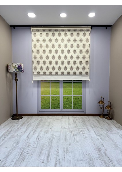 Gold Kahve Damask Desenli Çift Mekanizmalı Tül ve Stor Perde - Simli Kumaş, Simli Stor Perde fiyatları