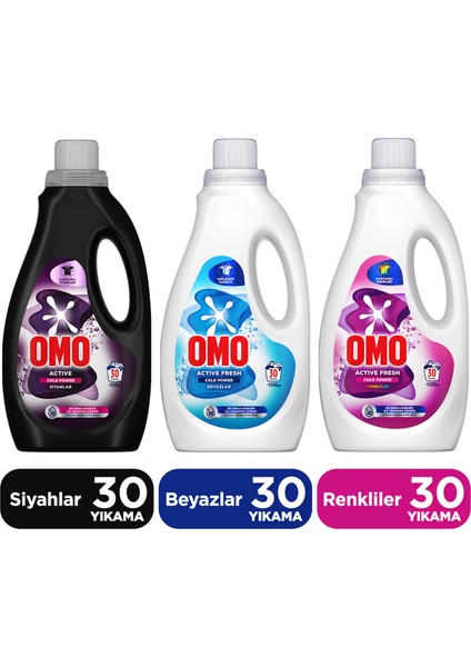 Active Fresh Cold Power Renkliler Sıvı 1500ML X1 Siyahlar 1500ML X1 Omo Beyazlar Sıvı 1500ML X1