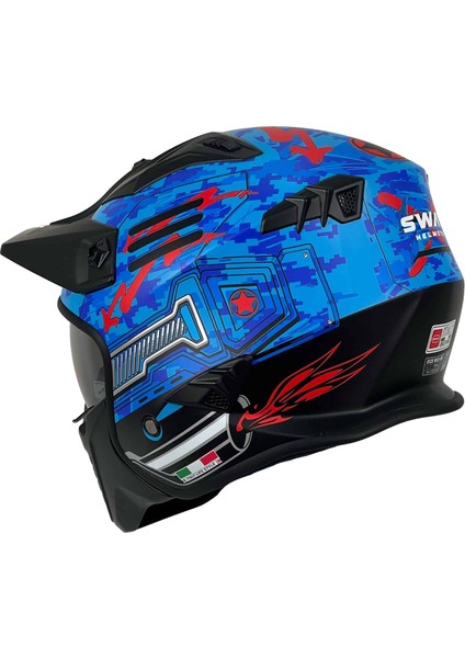 Sw X2 Tokyo Trooper Blue Red Moduler Kask modelleri