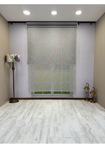 Çift Mekanizmalı Gri Çizgili Desenli Tül ve Gri Stor Perde - Ithal Mat Polyester fiyatları