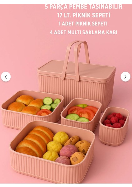 Özkale Plastik 5 Parça Taşınabilir Piknik ve Saklama Seti – 17 Lt Sepet + 4 Multi Kap
