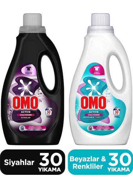 Active Cold Power Siyahlar Sıvı Deterjan 1500 ml X1 + Omo Beyazlar ve Renkliler Sıvı 1500 ml X1