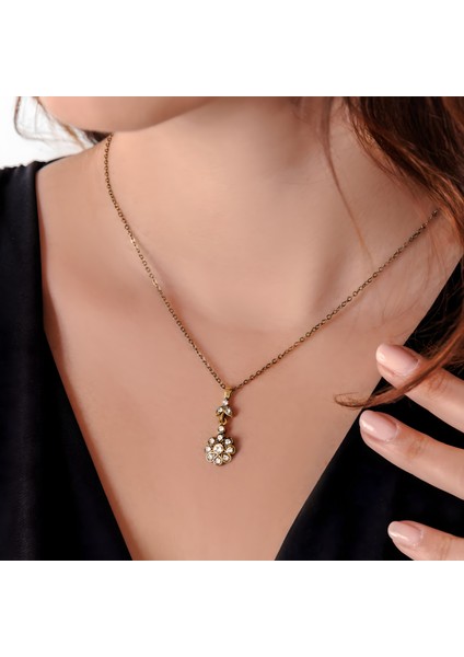 HARMONİ MİNİ ÇİÇEK BAKIR EL YAPIMI KRİSTAL TAŞLI KARARMA YAPMAZ KADIN KOLYE KUTULU