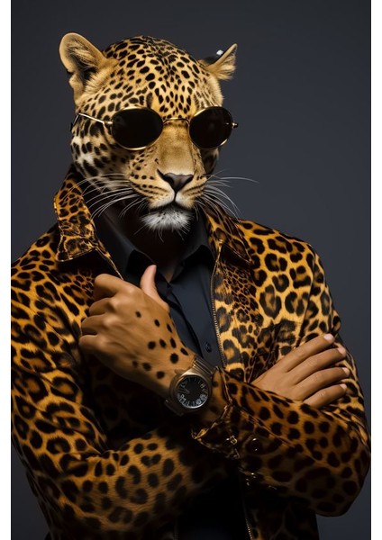 Kürk Ceketli Leopar Ev Duvar Salon Güzellik Salonu Ofis Dükkan Dekarasyon Kanvas Tablo fiyatları