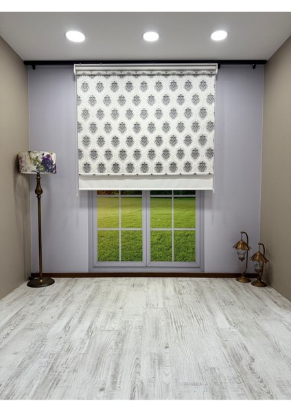 Gri Damask Desenli Çift Mekanizmalı Tül ve Stor Perde - Simli Kumaş, Simli Stor Perde fiyatları