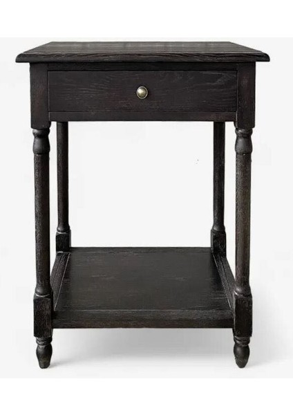 Denze Tek Çekmeceli Klasik Siyah Komodin – Masif