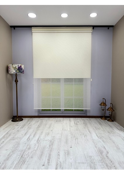 Çift Mekanizmalı Ekru Keten Tül ve Ekru Mat Stor Perde fiyatları