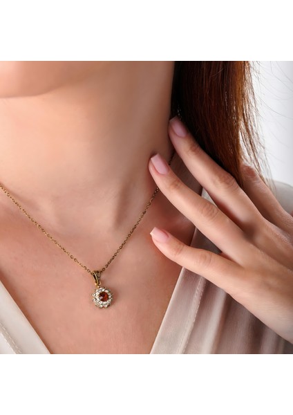 KLASİK IŞILTI CAM BORDO BAKIR EL YAPIMI KRİSTAL TAŞLI KARARMA YAPMAZ KADIN KOLYE KUTULU