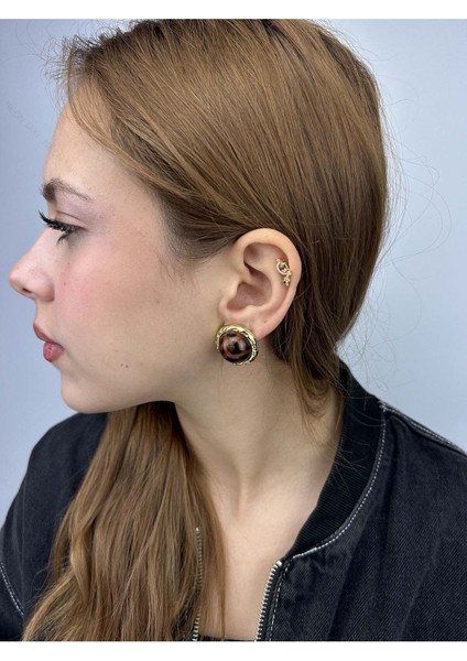 Leopar Desenli, Yuvarlak Model, Küpe 571, Kasa Altın Renk fiyatları