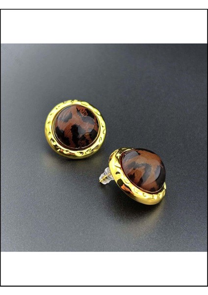 Leopar Desenli, Yuvarlak Model, Küpe 571, Kasa Altın Renk modelleri