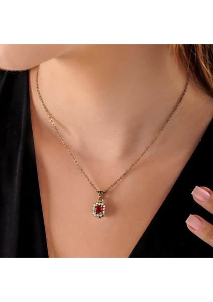 HARMONİ BAGET KIRMIZI BAKIR EL YAPIMI KRİSTAL TAŞLI KARARMA YAPMAZ KADIN KOLYE KUTULU