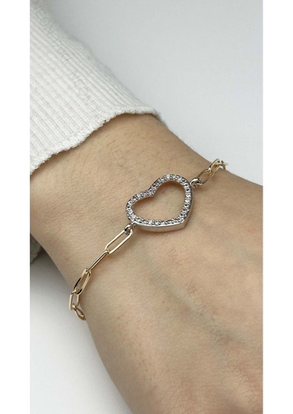 Kalp, Zirkon Taşlı, Pirinç Üzeri Kaplama Bileklik 361 , Zincir Gümüş Renk fiyatları