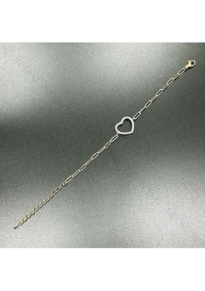 Kalp, Zirkon Taşlı, Pirinç Üzeri Kaplama Bileklik 361 , Zincir Gümüş Renk modelleri