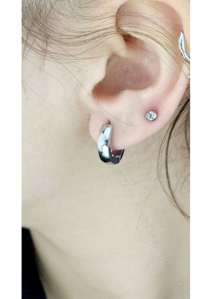 Paslanmaz Halka Küpe 617, Gümüş Renk, Dış Çap 15mm