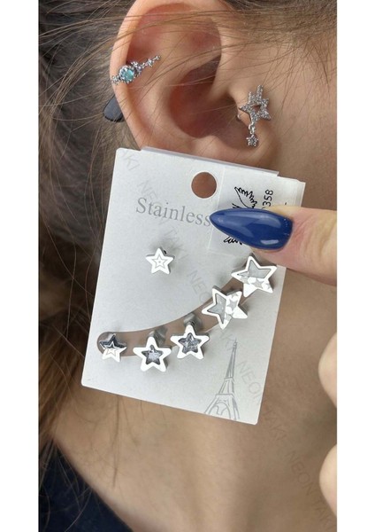 Küpe, Kararmayan Paslanmaz Çelik, Çoklu, Yıldız Detaylı, Gümüş Renk, Model358 fiyatları