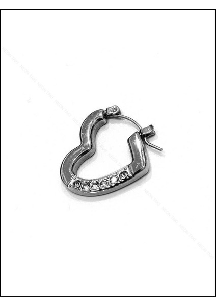 Zirkon Taşlı, Kalp Formlu, Halka Model, Paslanmaz Çelik Küpe 405, Gümüş Renk modelleri