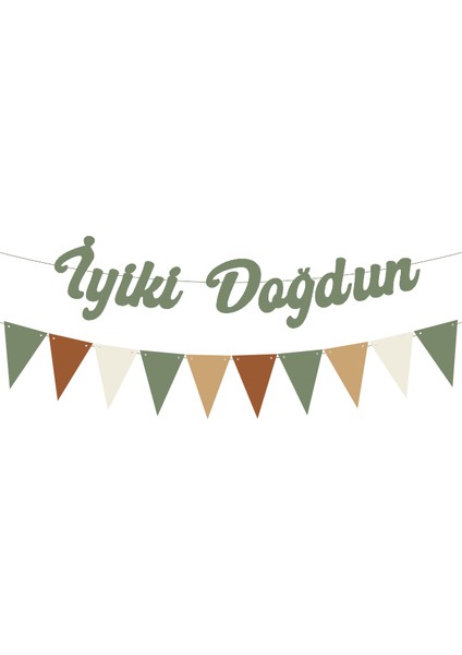 Küf Yeşili Iyi Ki Doğdun Kaligrafi Banner ve Düz Renk Flama Set