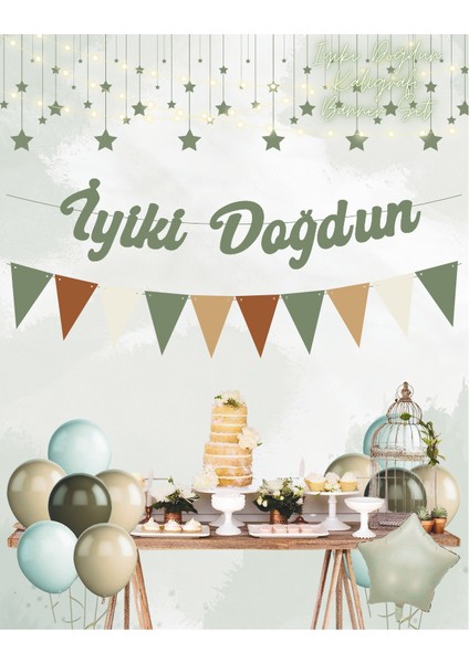 Küf Yeşili Iyi Ki Doğdun Kaligrafi Banner ve Düz Renk Flama Set fiyatları