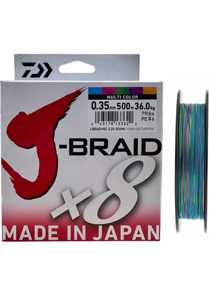 J-Braid 8x 500MT 0.35MM Ip Misina Multi Color