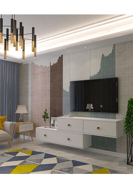 TDA1203B- Zuzu 2li Duvara Montaj Tv Stand 120CM+120CM Beyaz fiyatları