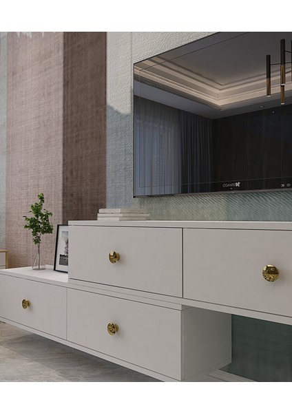 TDA1203B- Zuzu 2li Duvara Montaj Tv Stand 120CM+120CM Beyaz modelleri